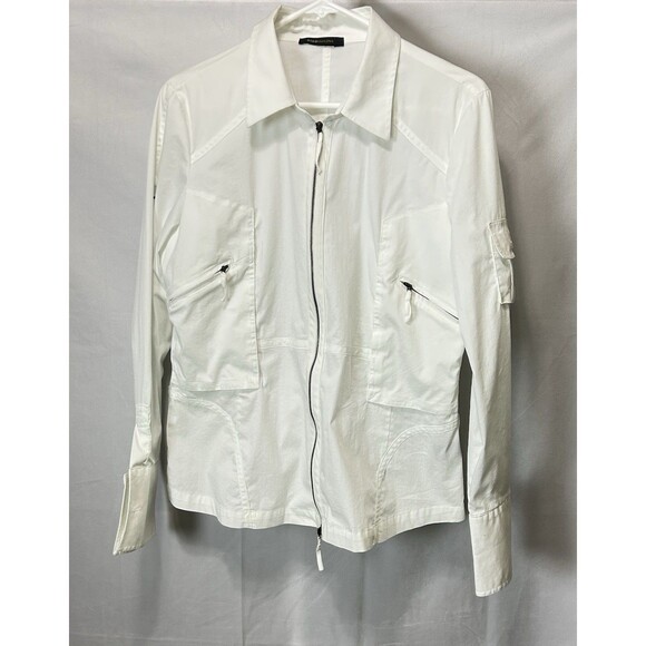 BCBGMAXAZRIA Mens Large White Long Sleeve Zipped Shirt Jacket - Picture 1 of 8